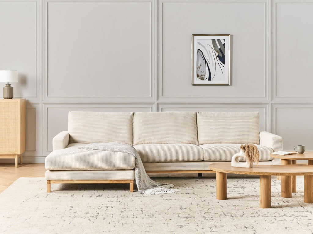 Corner Sofa SIGGARD Corduroy Light Beige 4 Seater Right Hand