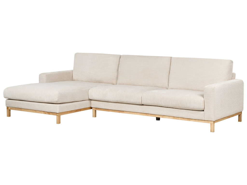 Corner Sofa SIGGARD Corduroy Light Beige 4 Seater Right Hand