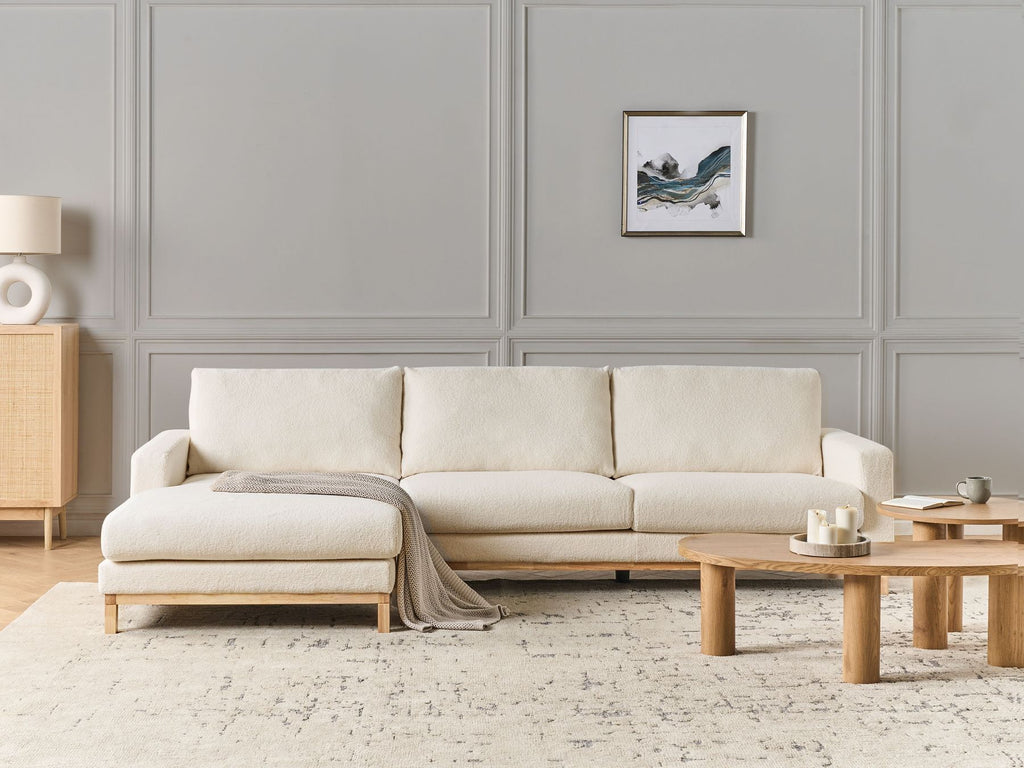 Right Hand Boucle Corner Sofa White SIGGARD