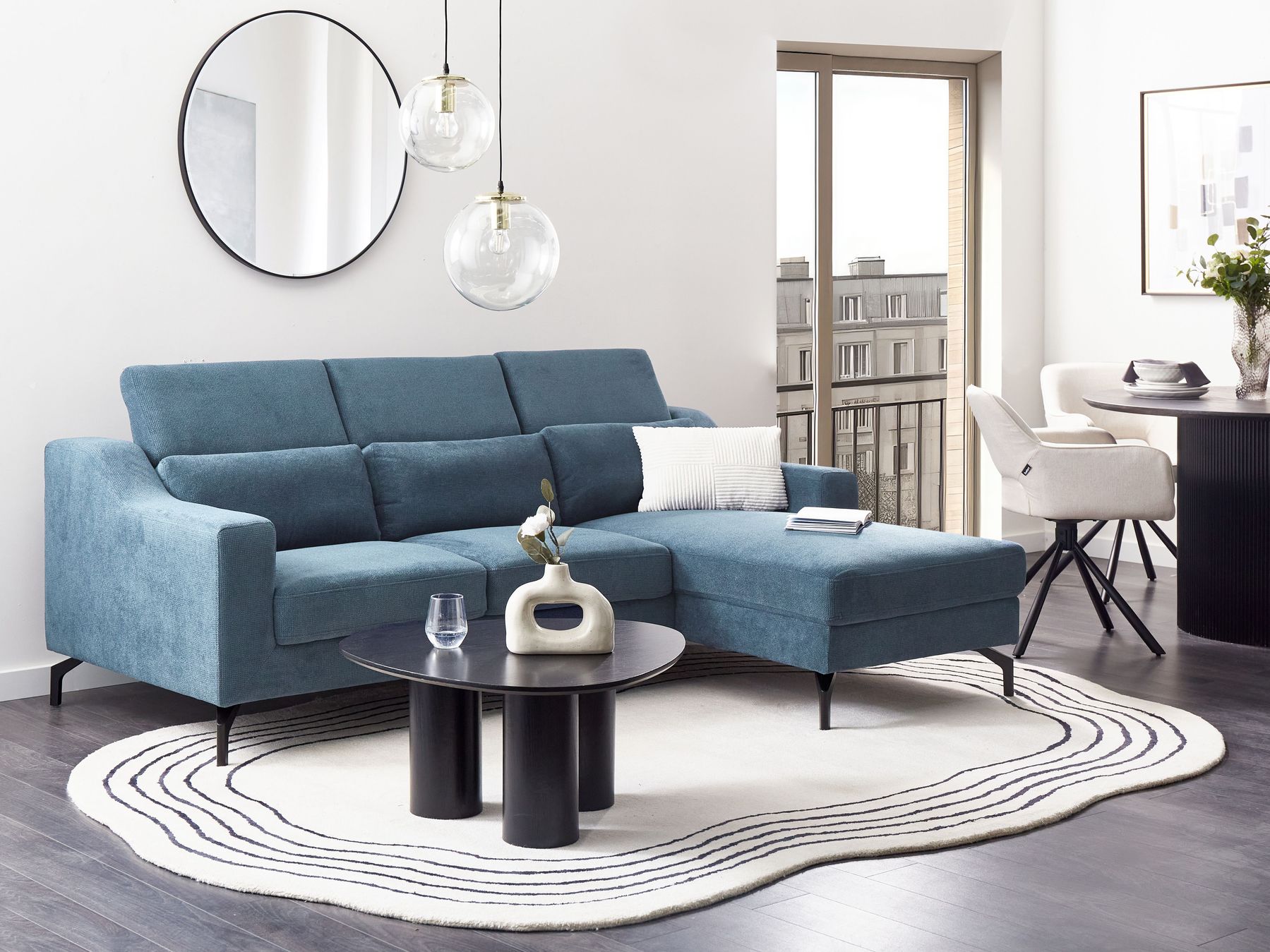 Left Hand Fabric Corner Sofa Navy Blue GLOSLI