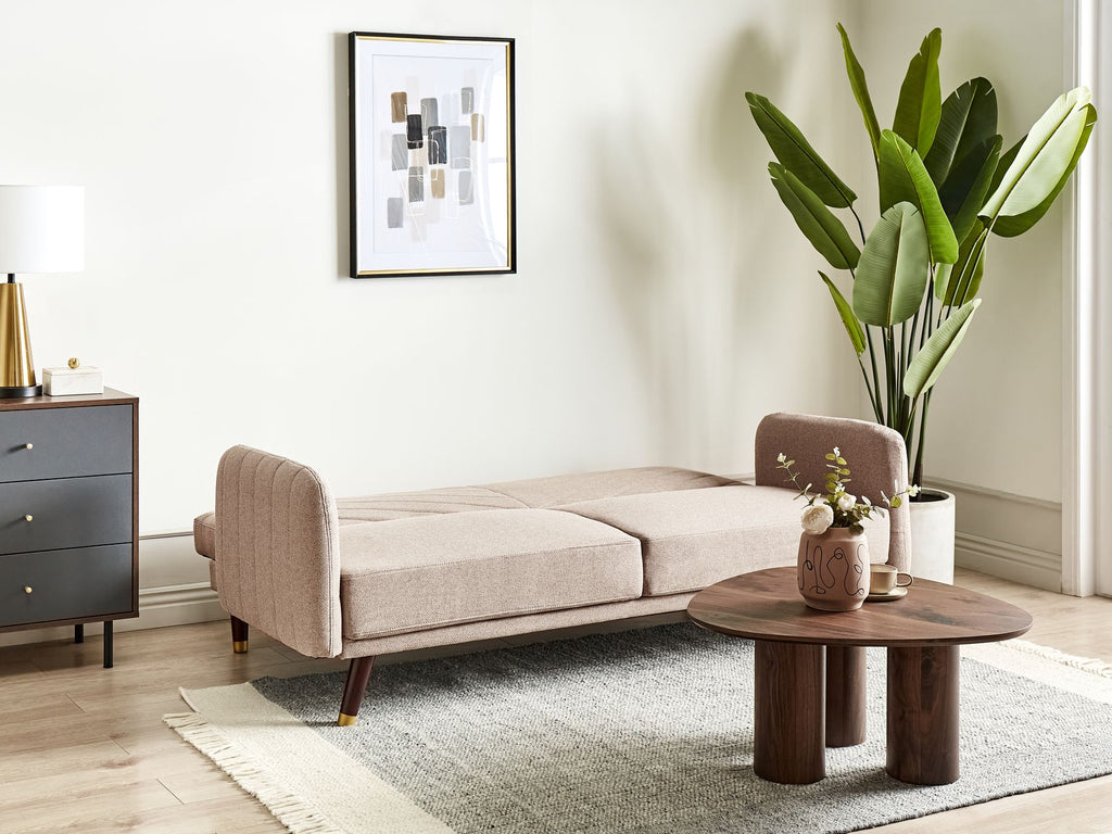 Sofa Bed SENJA Faux Linen Light Brown 3 Seater