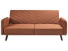 Sofa Bed Faux Linen Orange 3 Seater
