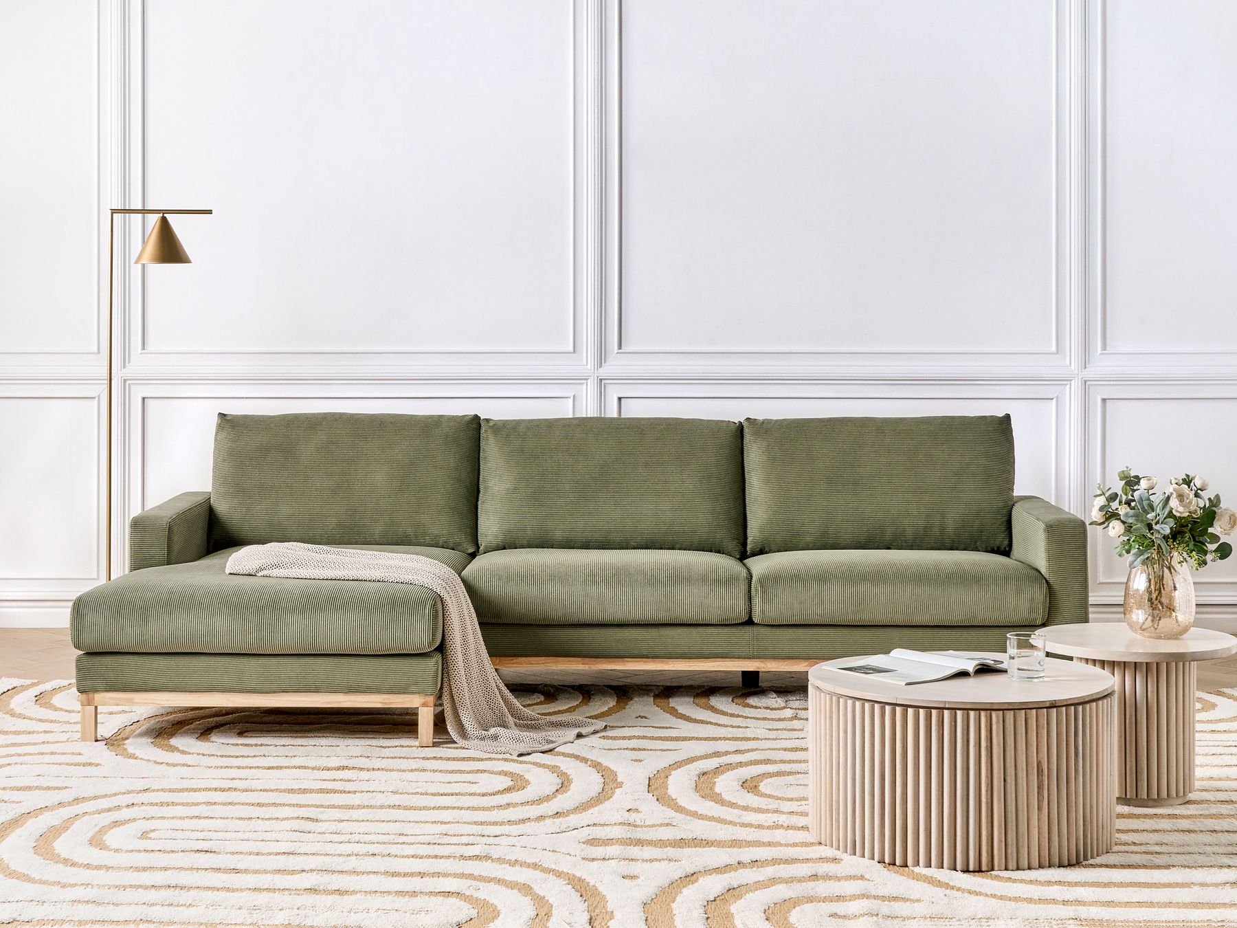 Corner Sofa SIGGARD Corduroy Green 4 Seater Right Hand