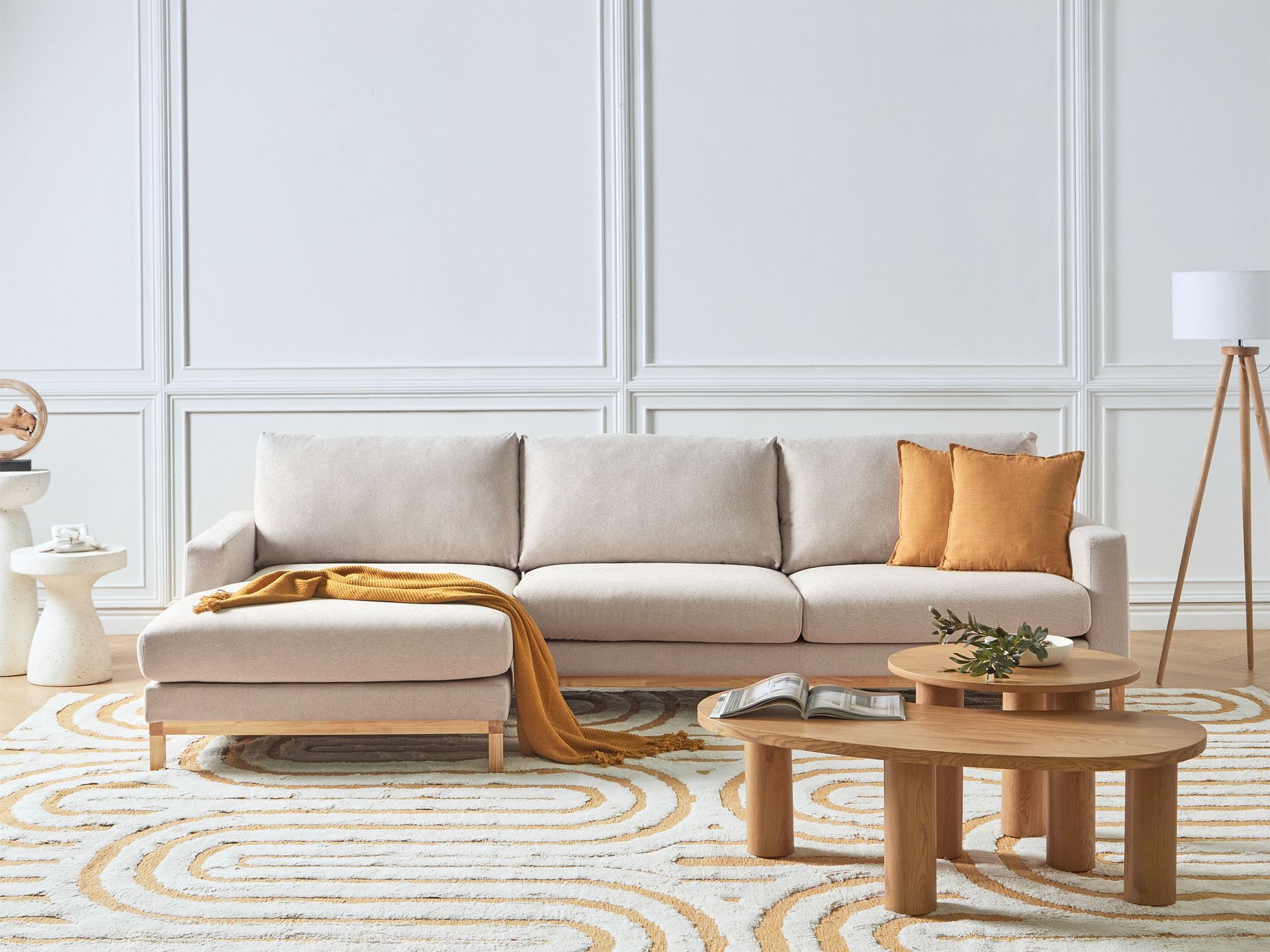 Corner Sofa SIGGARD Fabric Beige 4 Seater Right Hand