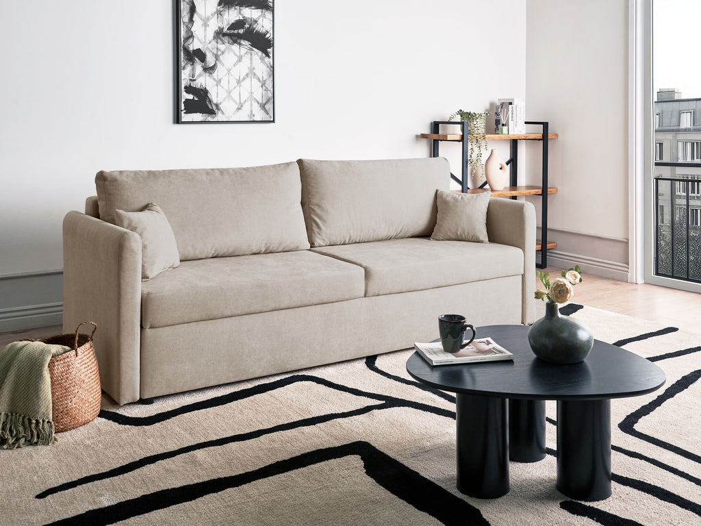 Sofa Bed BLEIK Fabric Light Beige with Storage 3 Seater