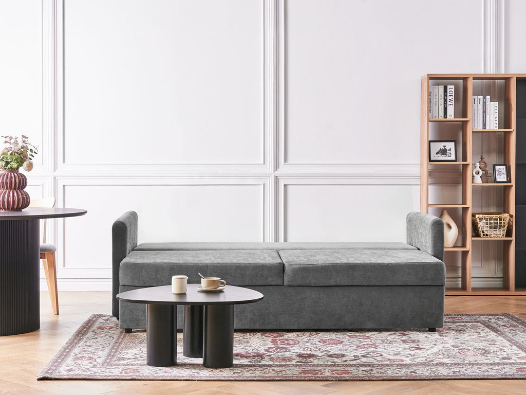 Sofa Bed BLEIK Fabric Light Grey with Storage 3 Seater