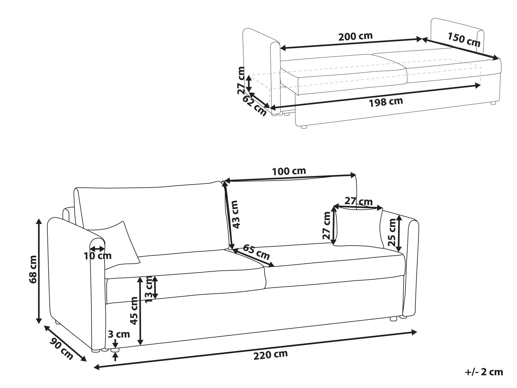 Sofa Bed BLEIK Fabric Taupe with Storage 3 Seater
