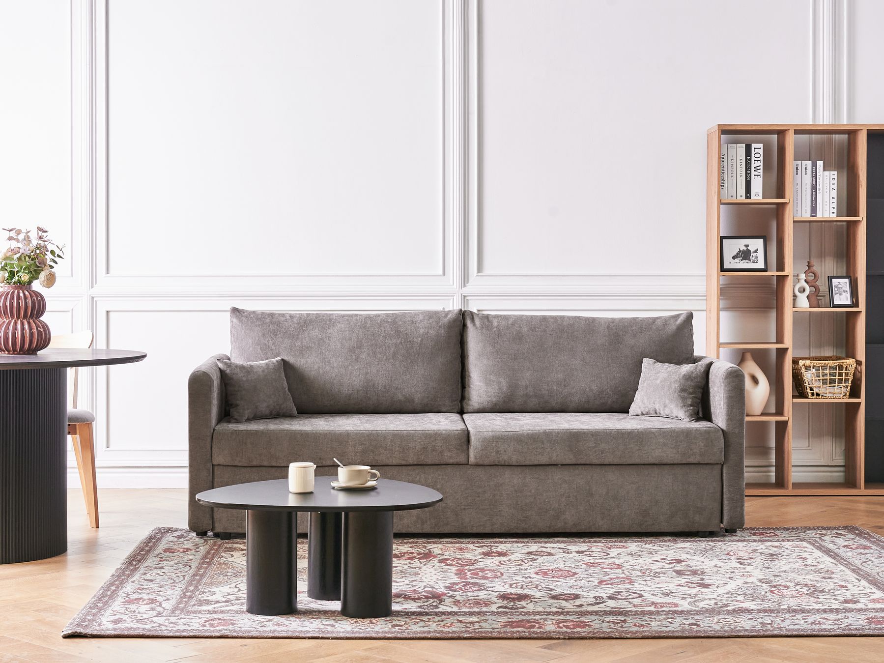 Sofa Bed BLEIK Fabric Taupe with Storage 3 Seater