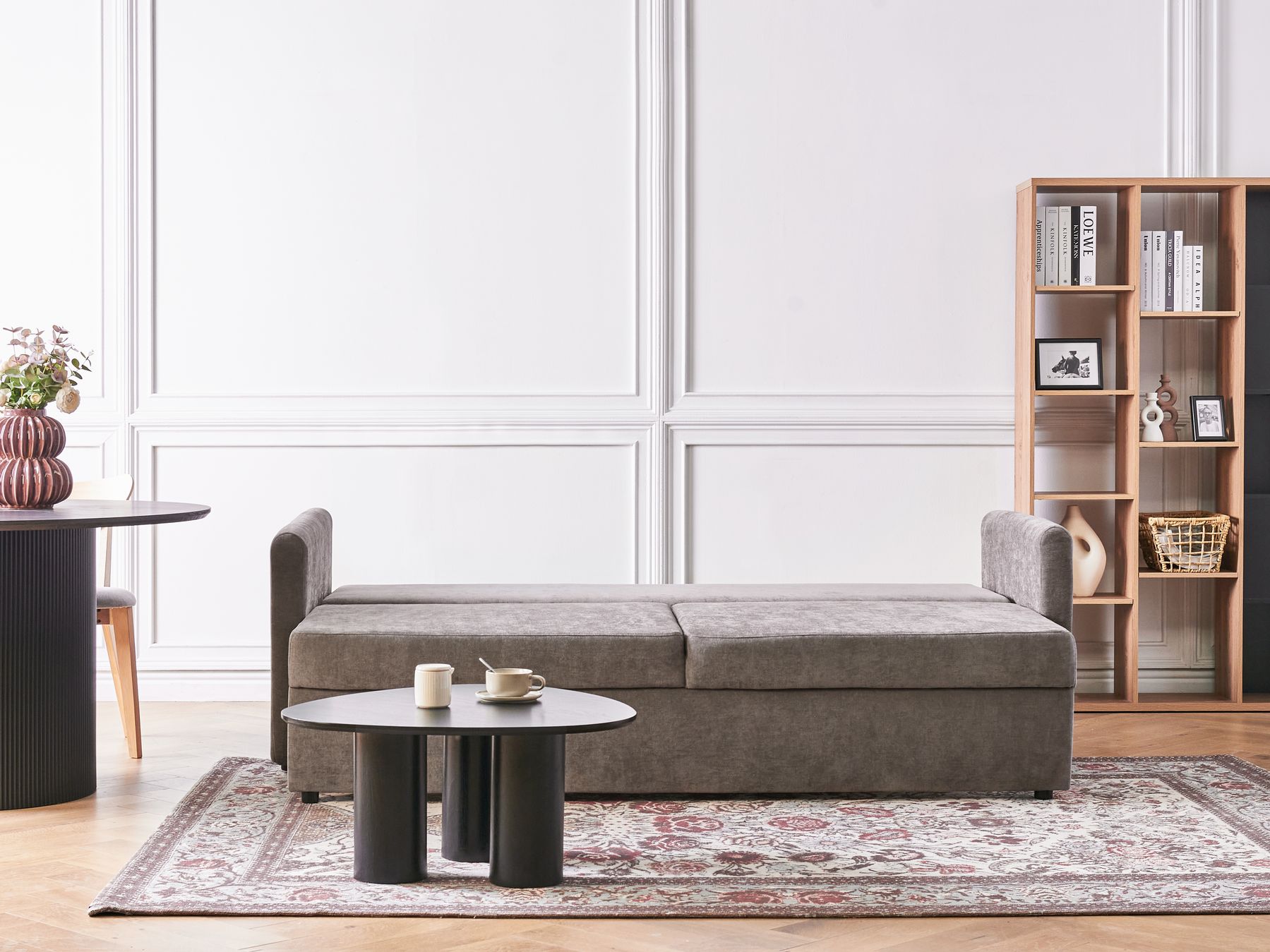 Sofa Bed BLEIK Fabric Taupe with Storage 3 Seater