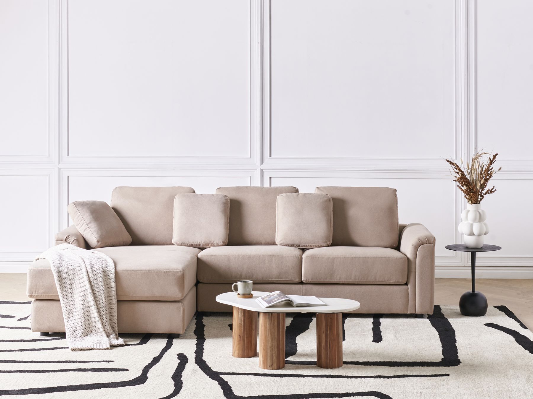 Corner Sofa KOHLO Fabric Taupe 4 Seater Right Hand