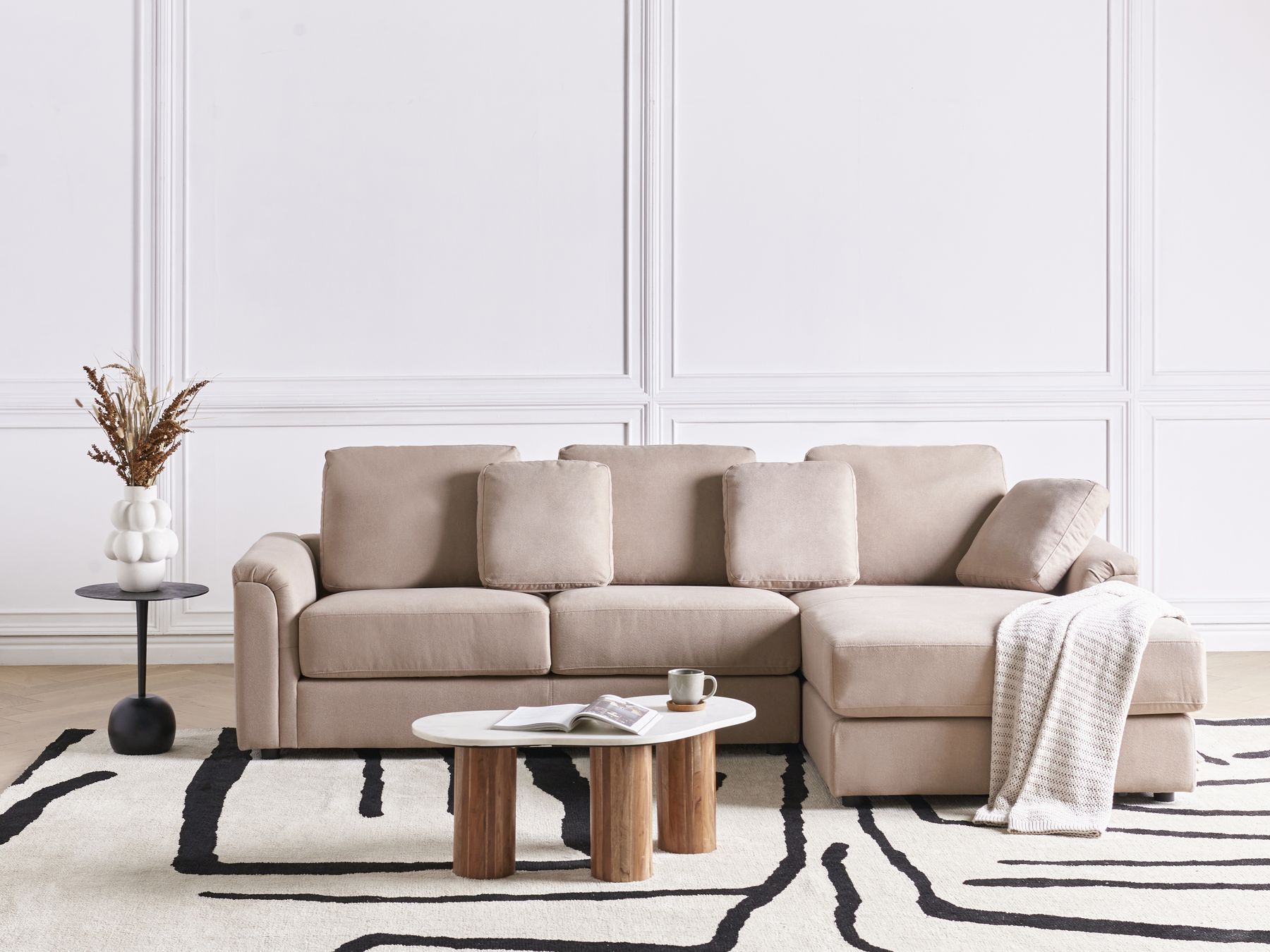Corner Sofa KOHLO Fabric Taupe 4 Seater Left Hand