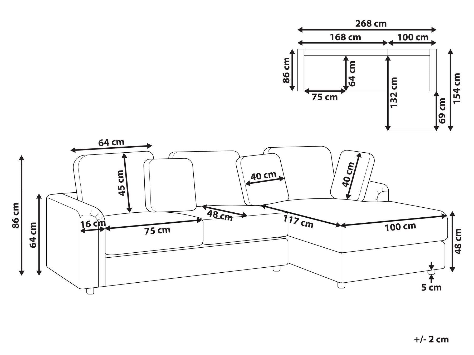 Corner Sofa KOHLO Fabric Taupe 4 Seater Left Hand