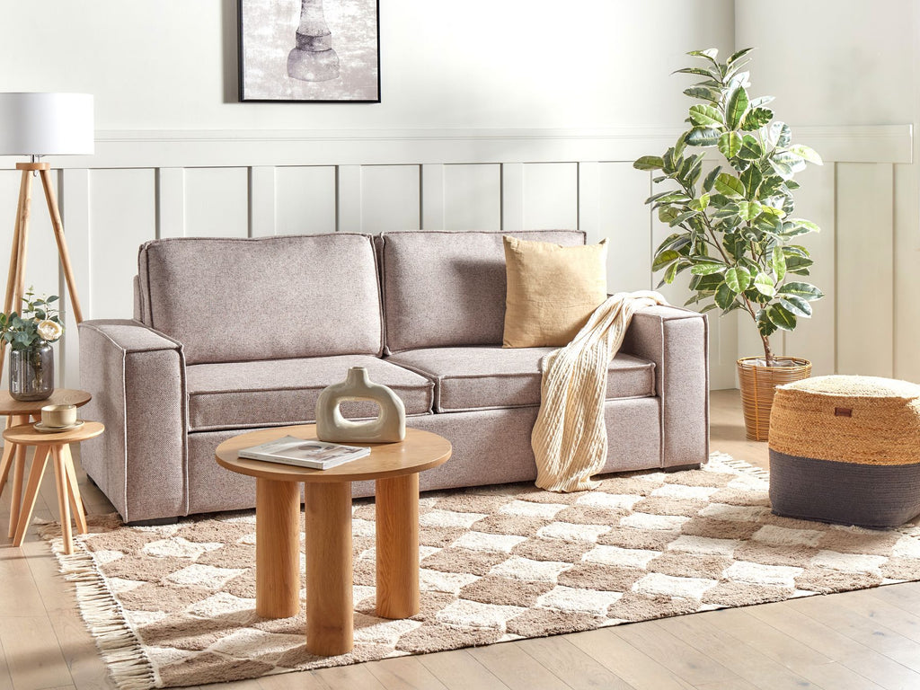Sofa Bed VUOKATTI Fabric Light Brown 3 Seater