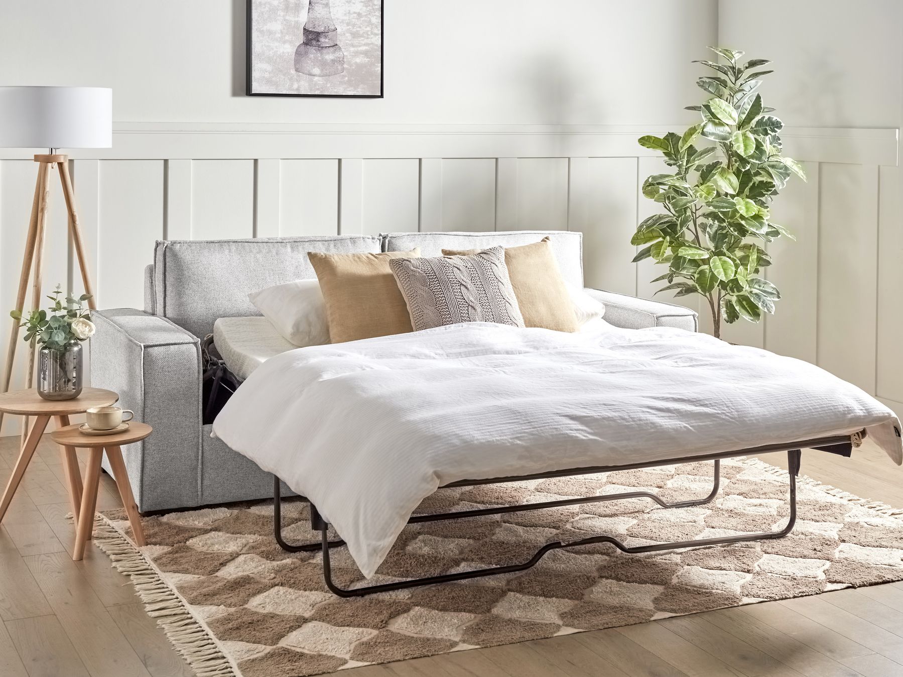 Sofa Bed VUOKATTI Fabric Light Grey 3 Seater