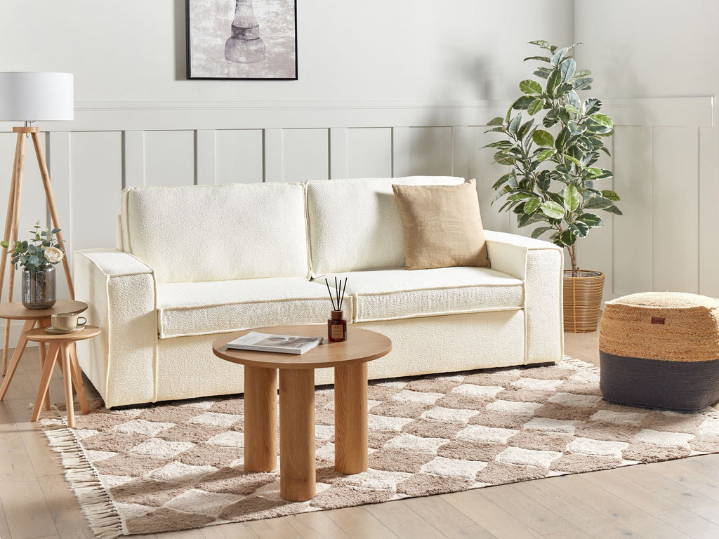 Sofa Bed VUOKATTI Boucle Off-White 3 Seater