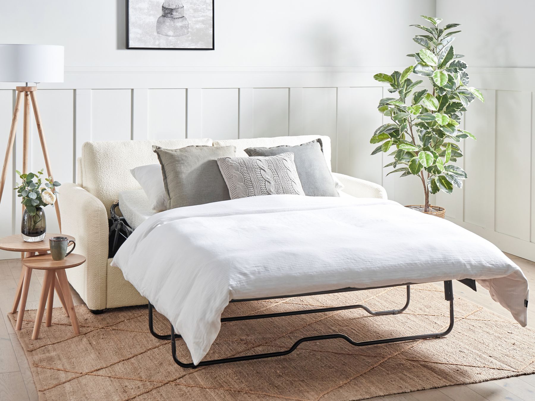 Sofa Bed BENNAS Boucle Light Beige 3 Seater