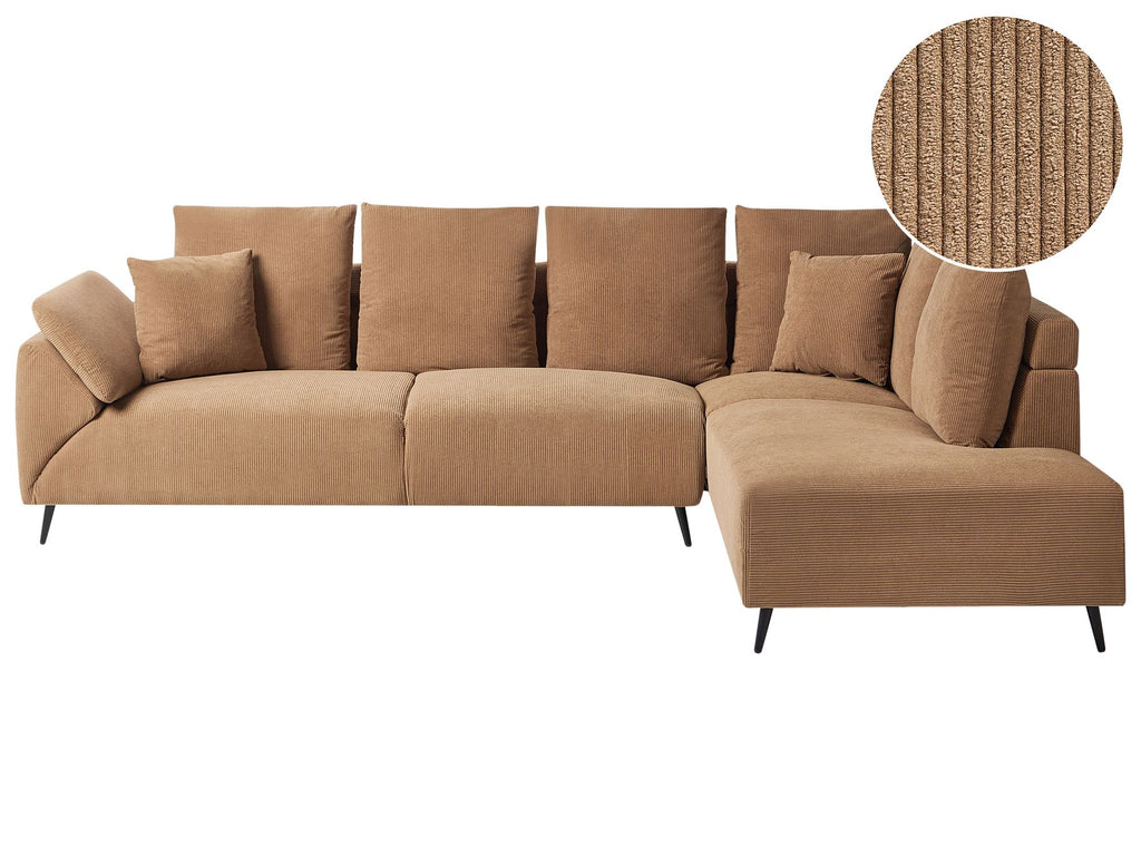 Corner Sofa LUNNER Corduroy Brown 4 Seater Left Hand