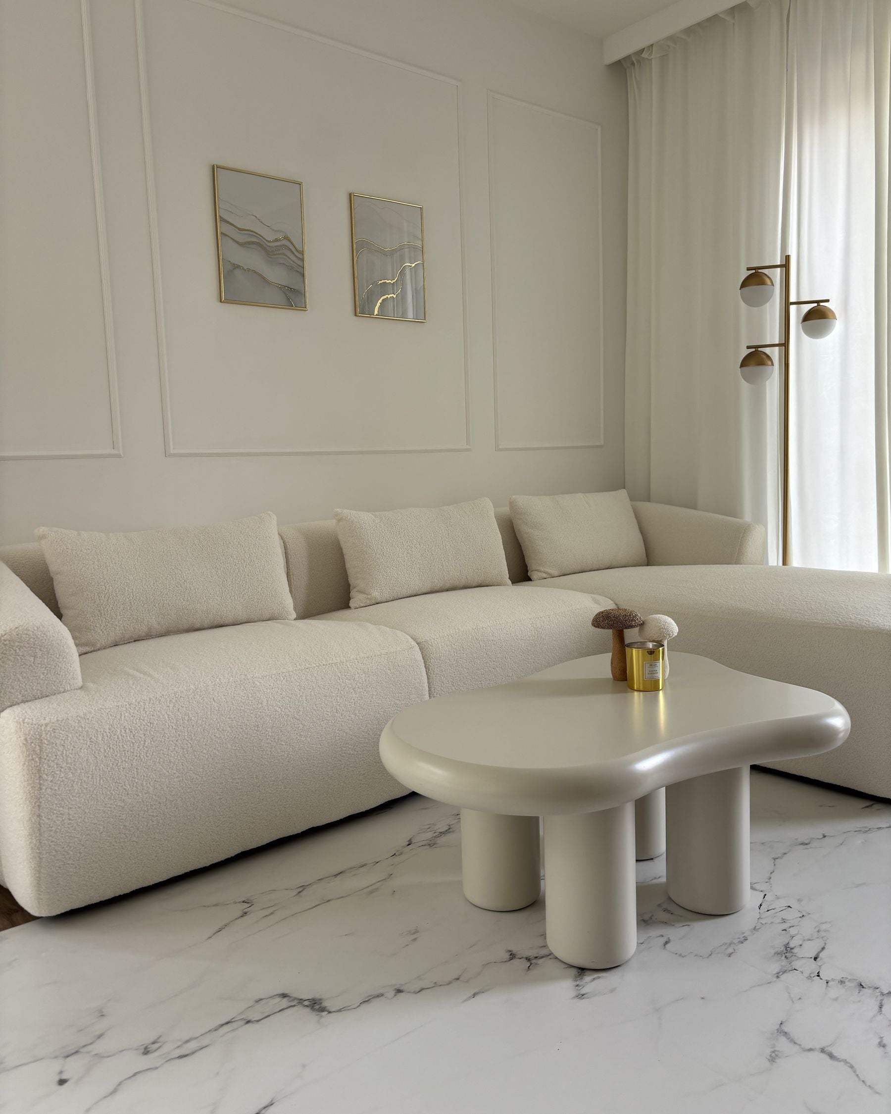 Left Hand Boucle Corner Sofa White SVANSELE
