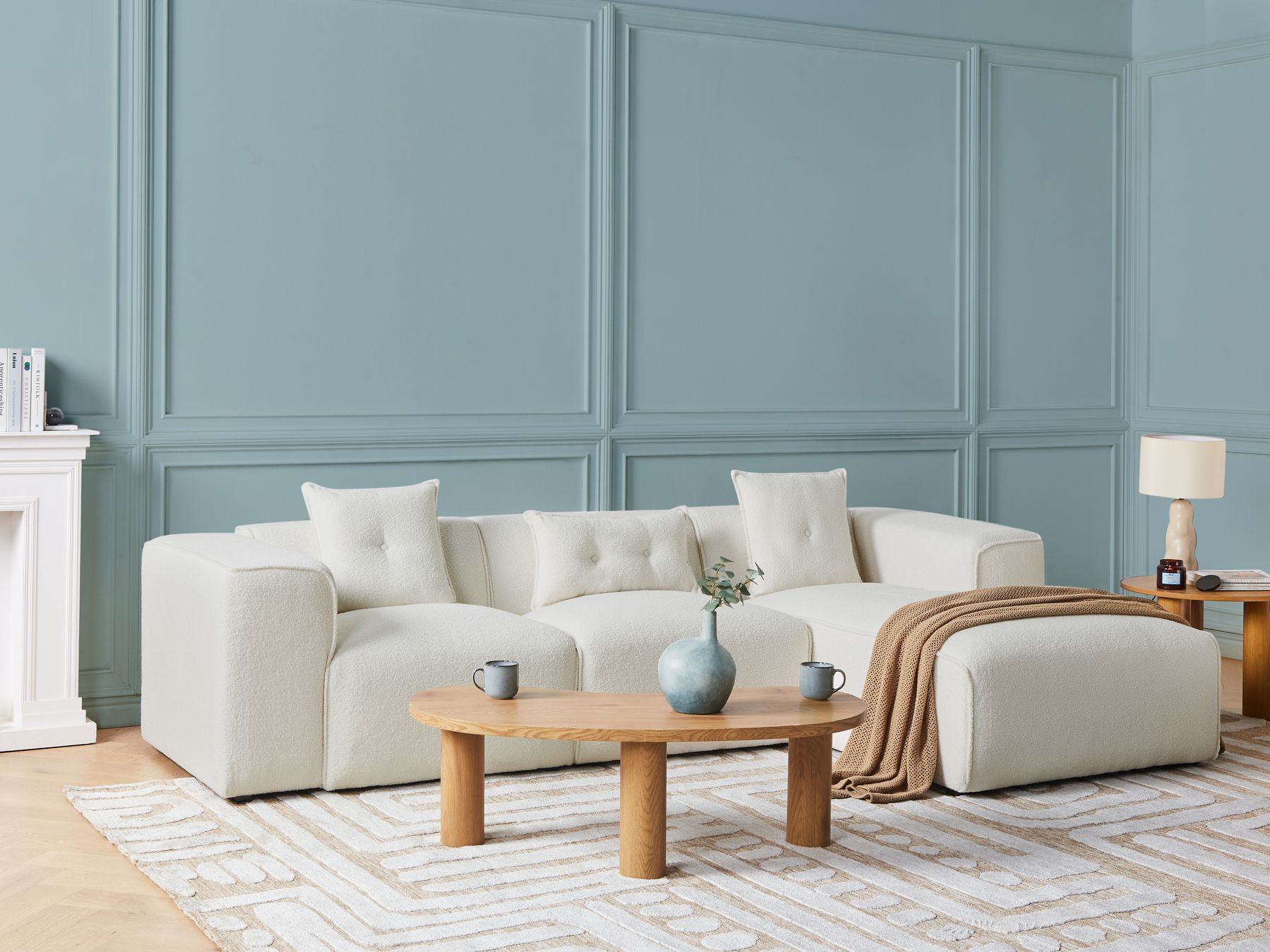 Left Hand Boucle Corner Sofa Off-White DOLVA