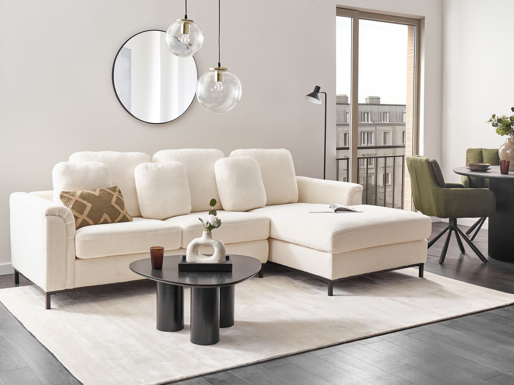 Corner Sofa OSLO Boucle White 4 Seater Left Hand