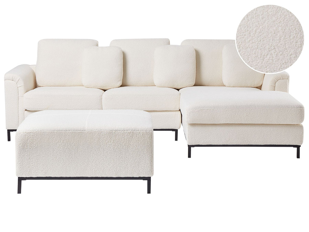 Left Hand Boucle Corner Sofa with Ottoman White OSLO