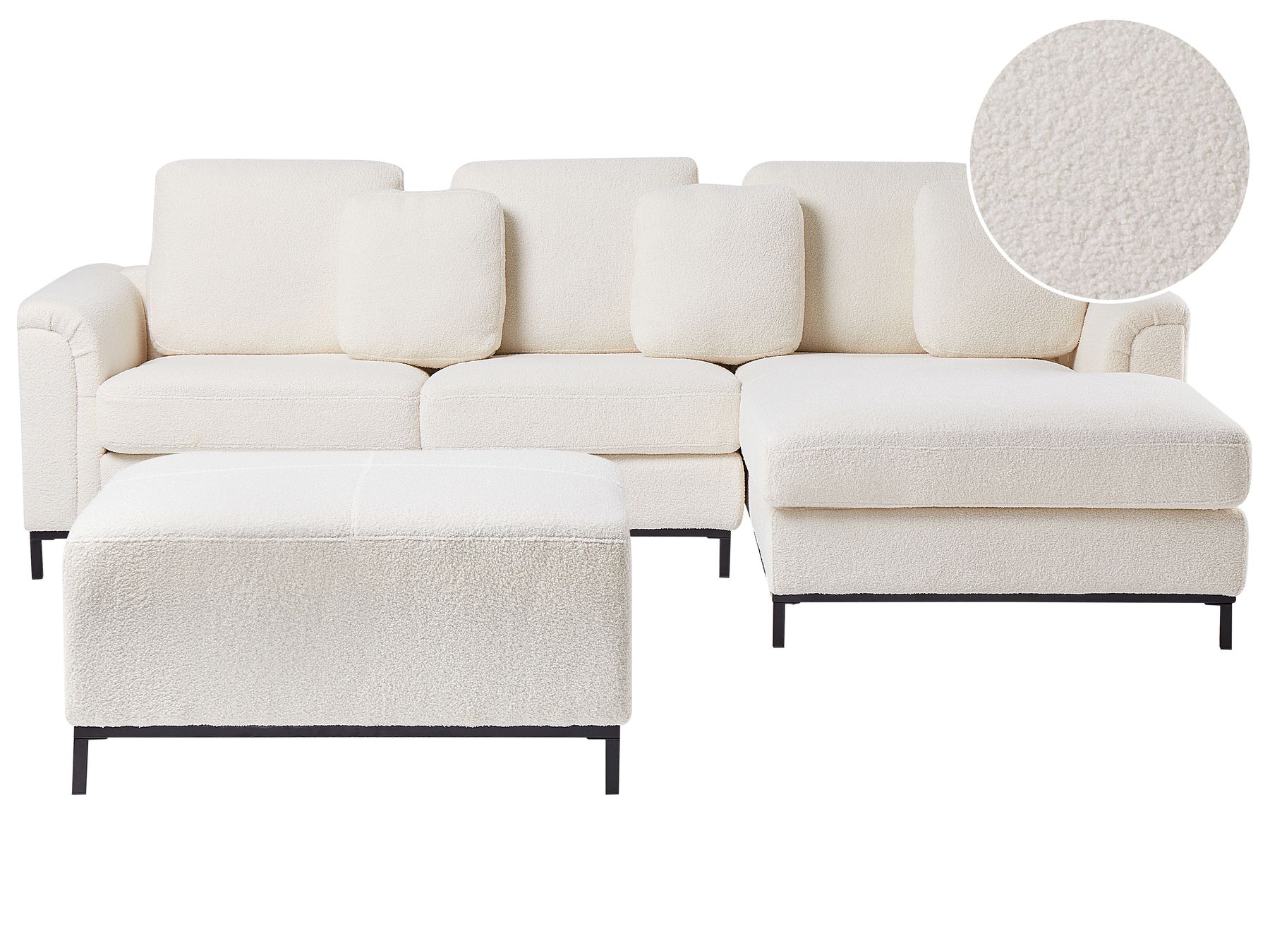 Left Hand Boucle Corner Sofa with Ottoman White OSLO