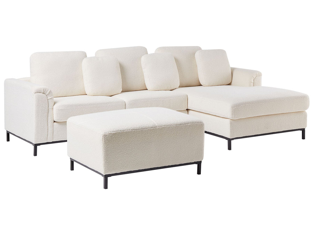 Left Hand Boucle Corner Sofa with Ottoman White OSLO