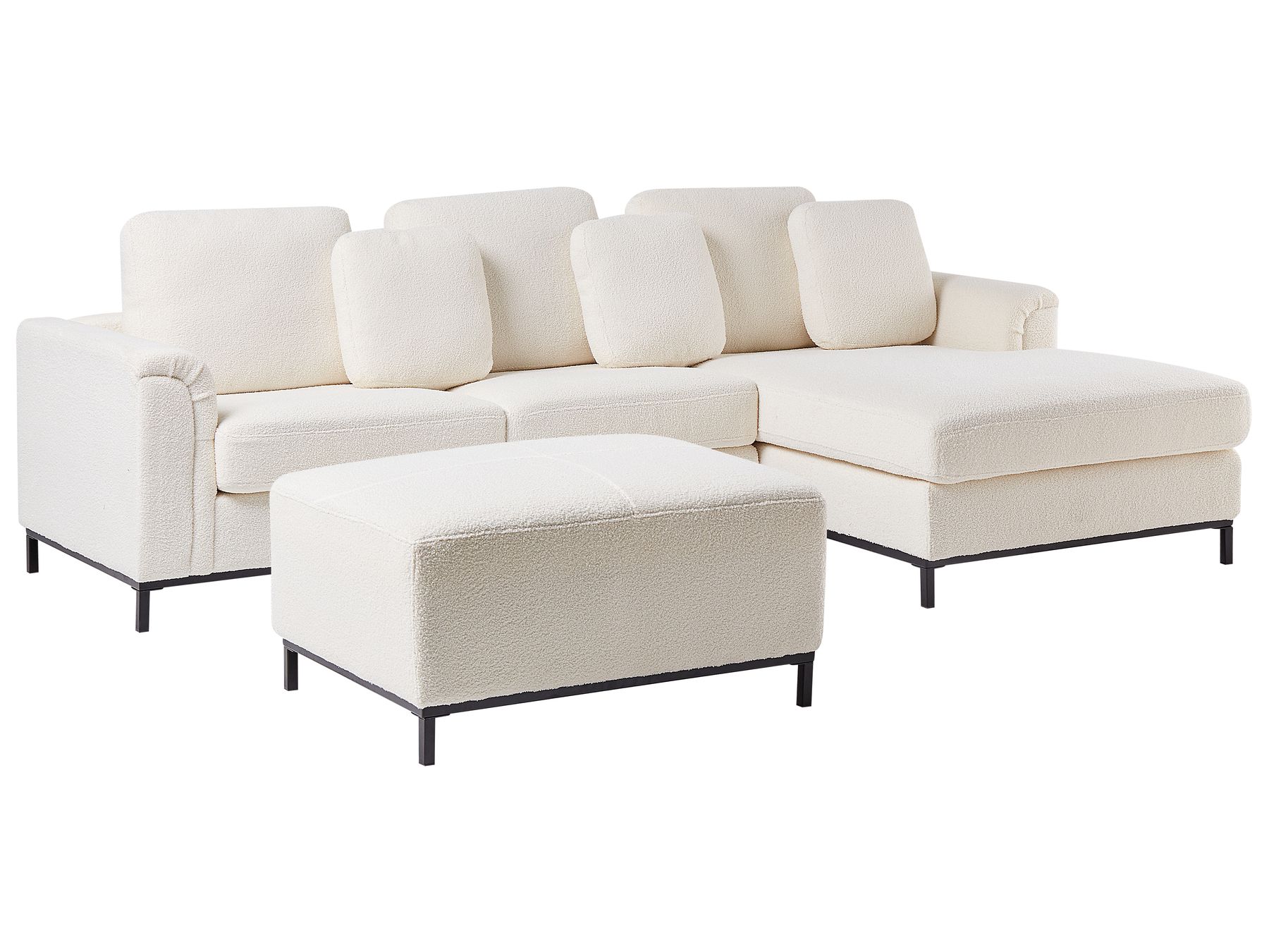 Left Hand Boucle Corner Sofa with Ottoman White OSLO