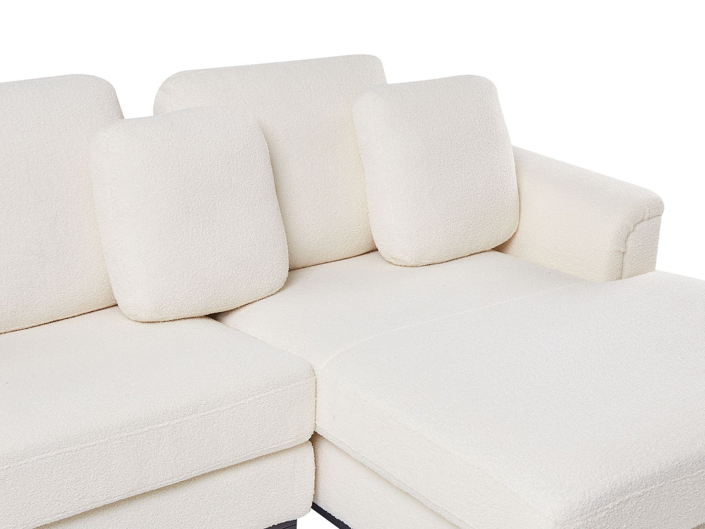 Left Hand Boucle Corner Sofa with Ottoman White OSLO