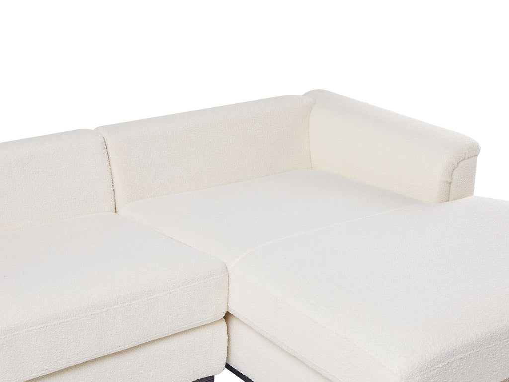 Left Hand Boucle Corner Sofa with Ottoman White OSLO