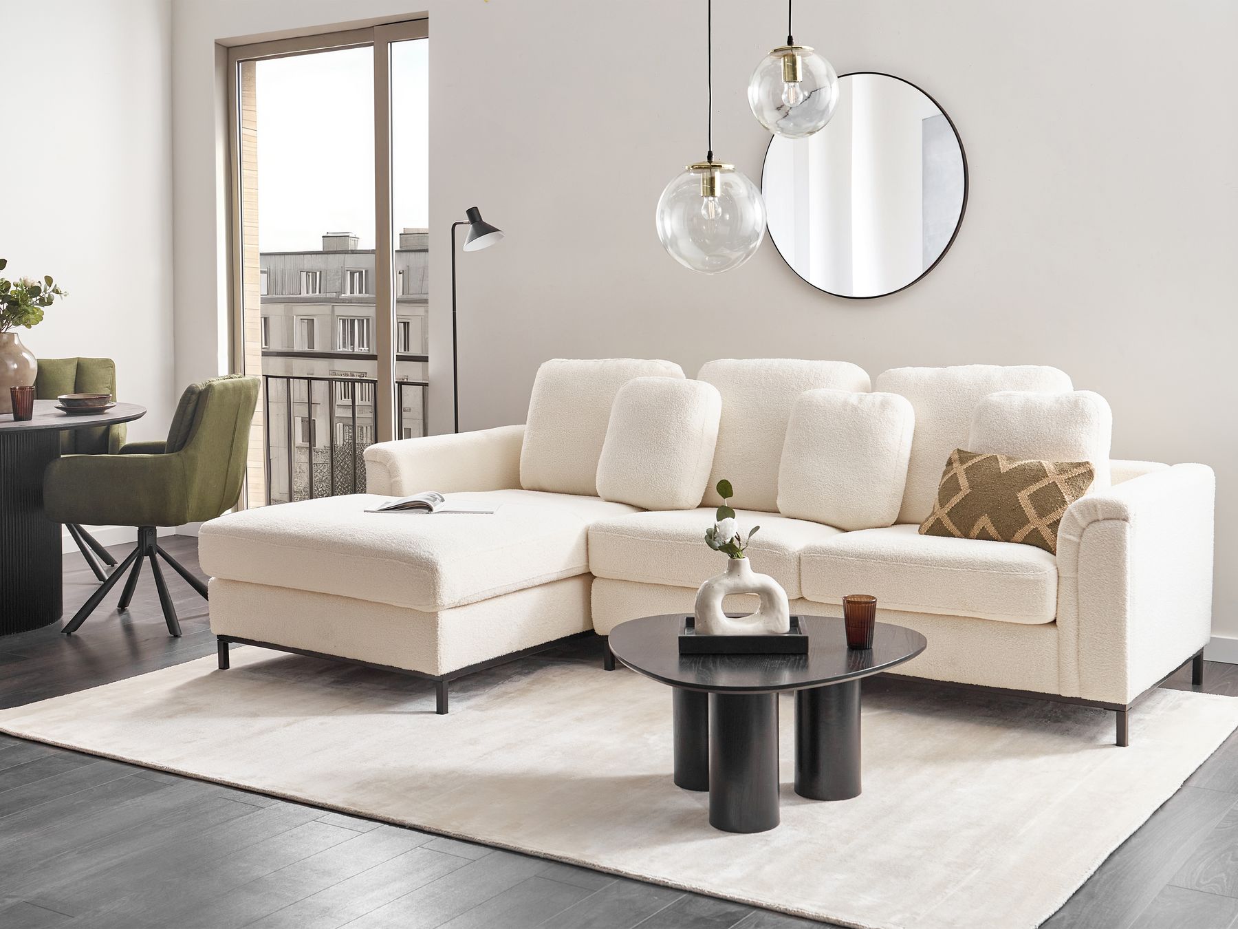 Corner Sofa OSLO Boucle White 4 Seater Right Hand