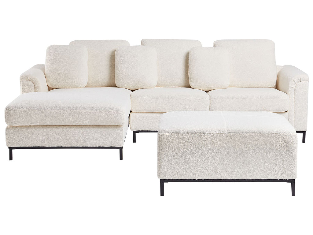 Corner Sofa OSLO Boucle White with Ottoman 5 Seater Right Hand