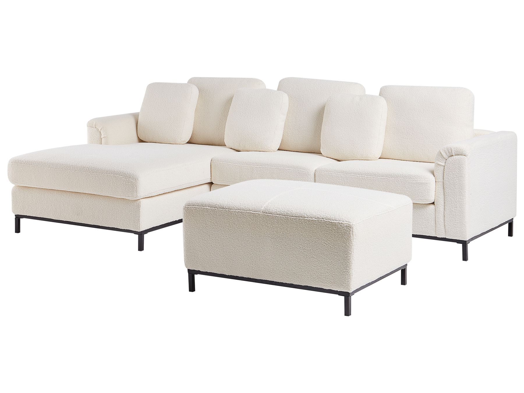 Corner Sofa OSLO Boucle White with Ottoman 5 Seater Right Hand