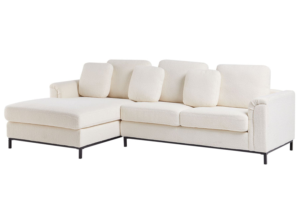 Corner Sofa OSLO Boucle White with Ottoman 5 Seater Right Hand