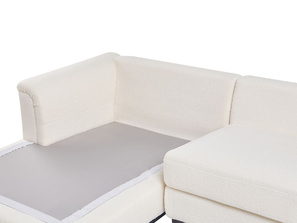 Corner Sofa OSLO Boucle White with Ottoman 5 Seater Right Hand