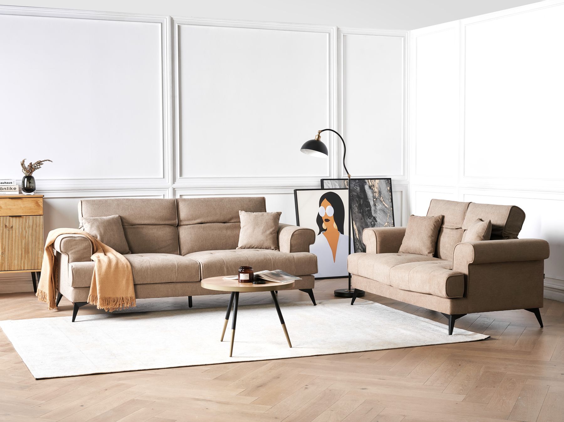 2 Seater Fabric Sofa Light Brown SKIVE