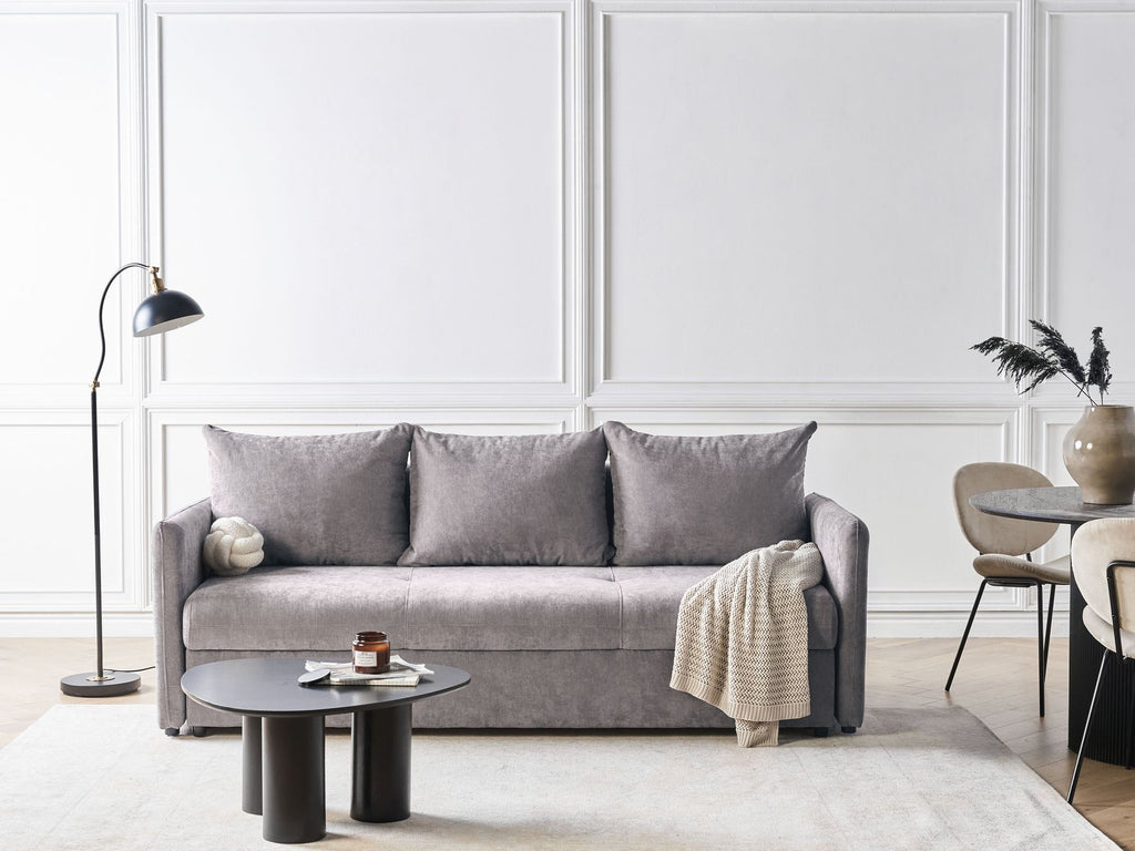Sofa Bed HOLSEN Fabric Taupe with Storage 3 Seater