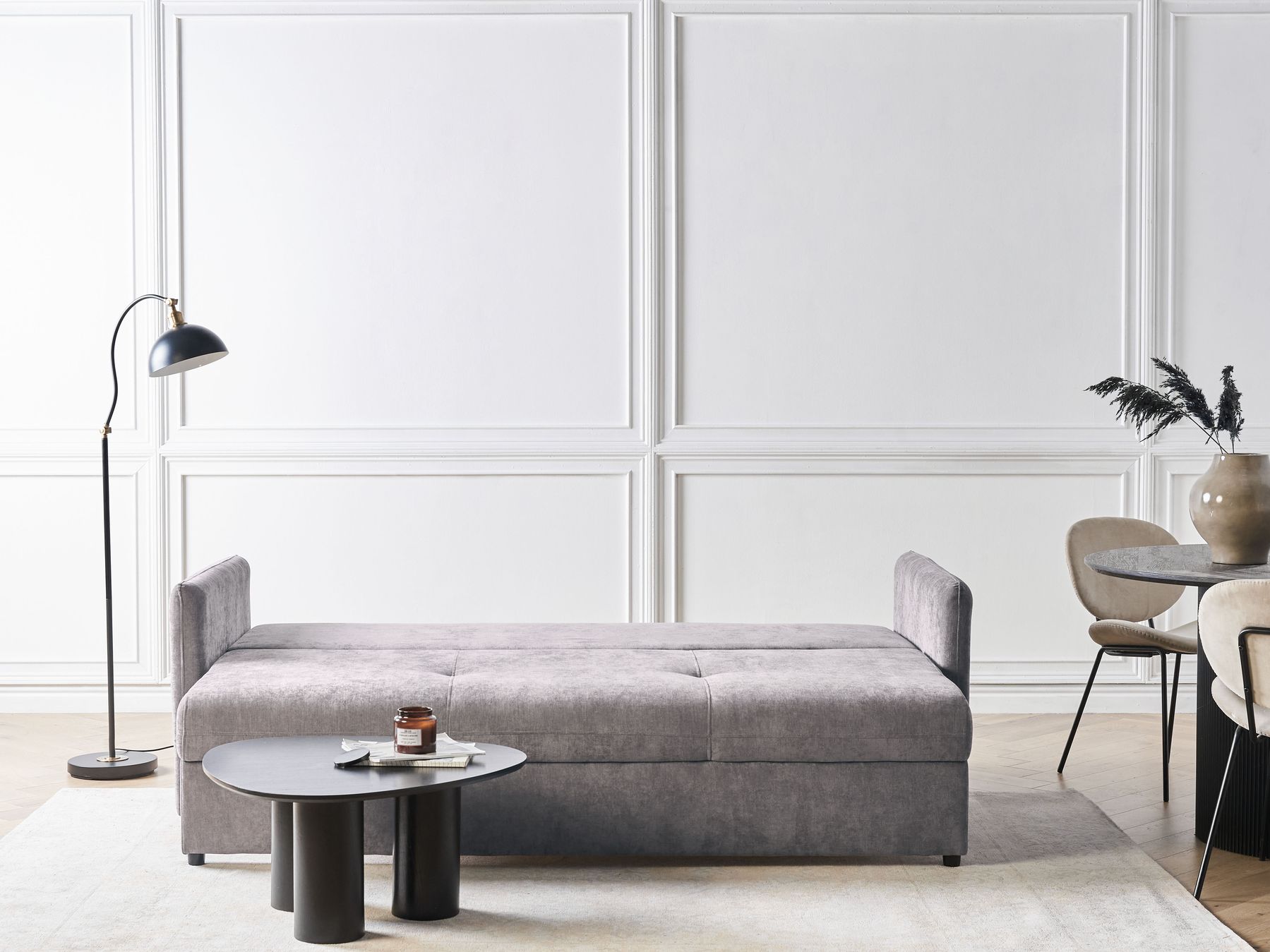 Sofa Bed HOLSEN Fabric Taupe with Storage 3 Seater
