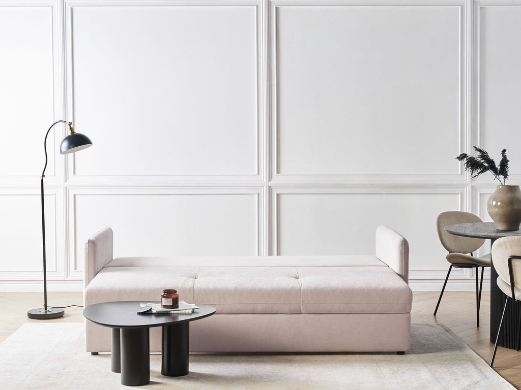 Sofa Bed HOLSEN Fabric Beige with Storage 3 Seater