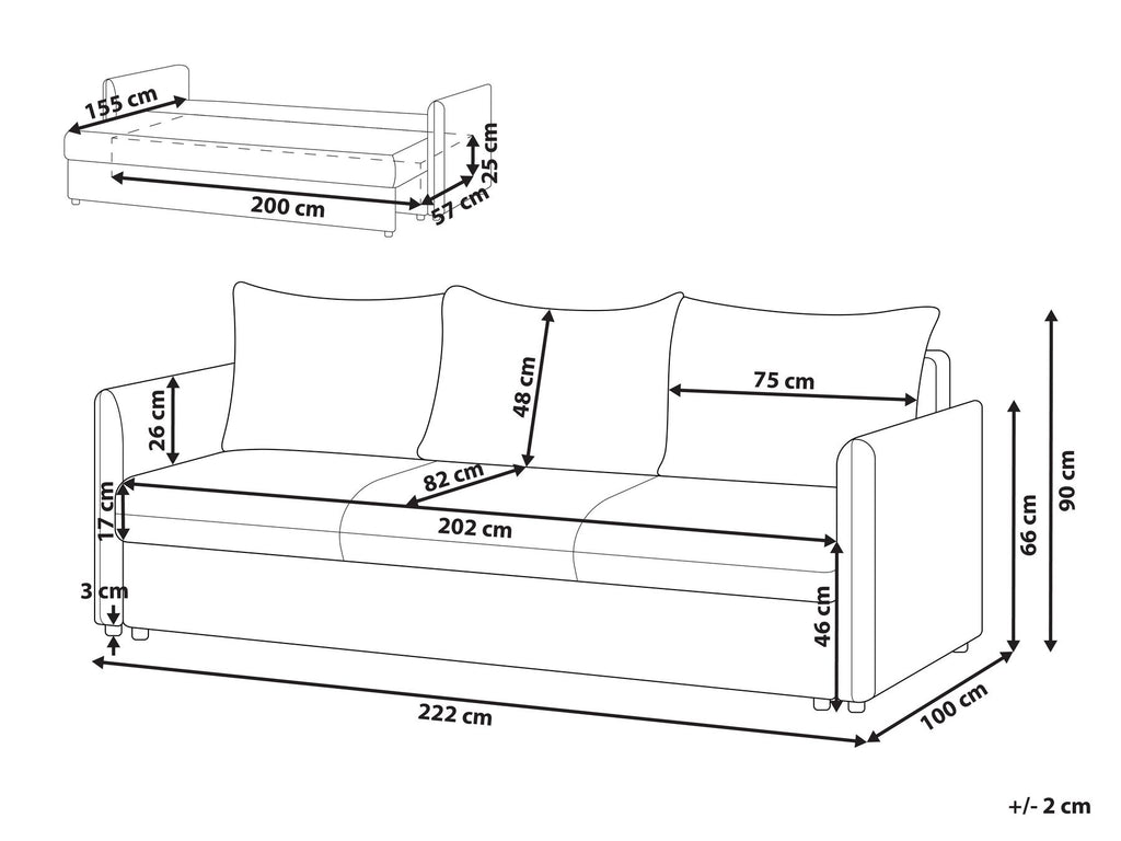 Sofa Bed HOLSEN Fabric Beige with Storage 3 Seater