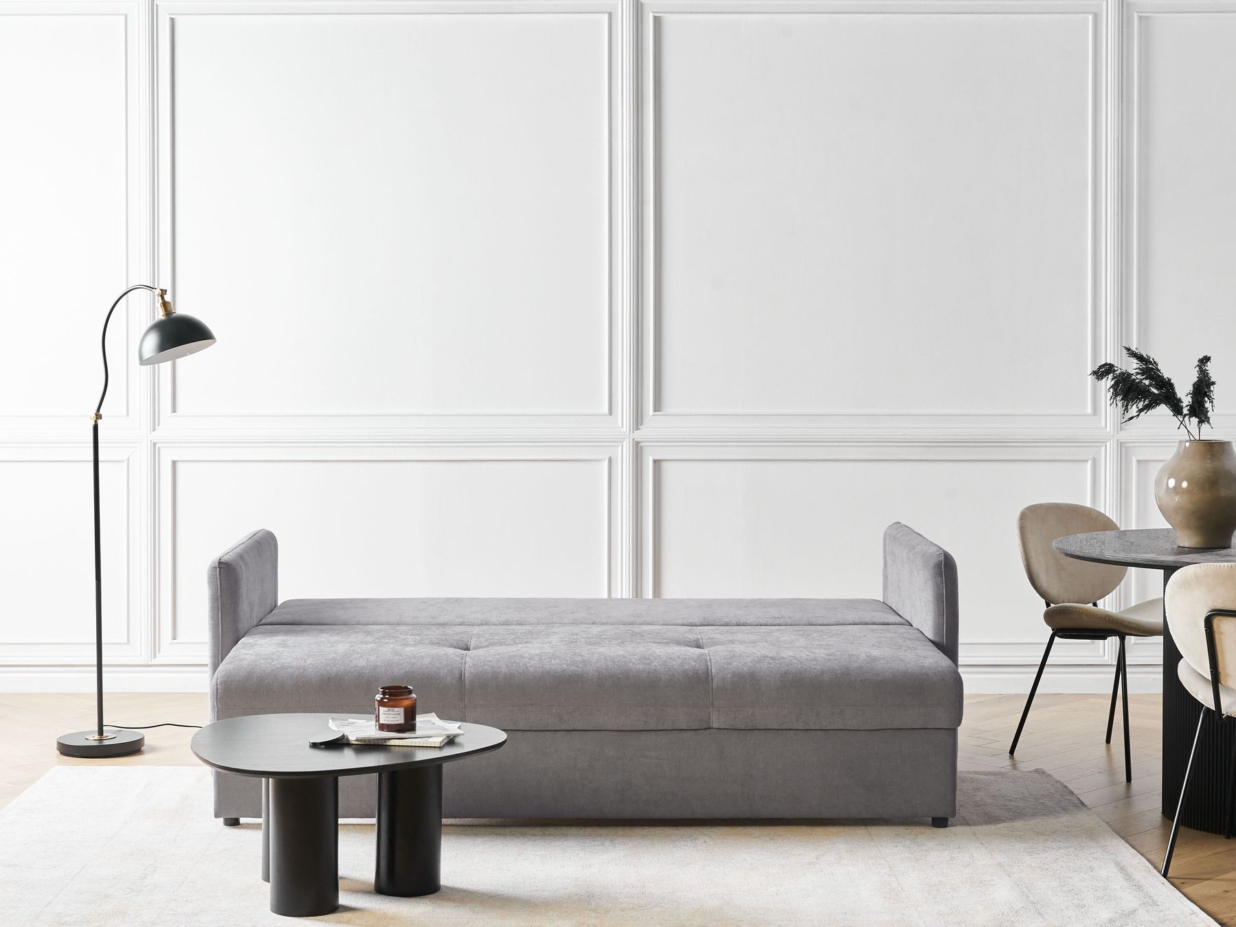 Sofa Bed HOLSEN Fabric Grey with Storage 3 Seater