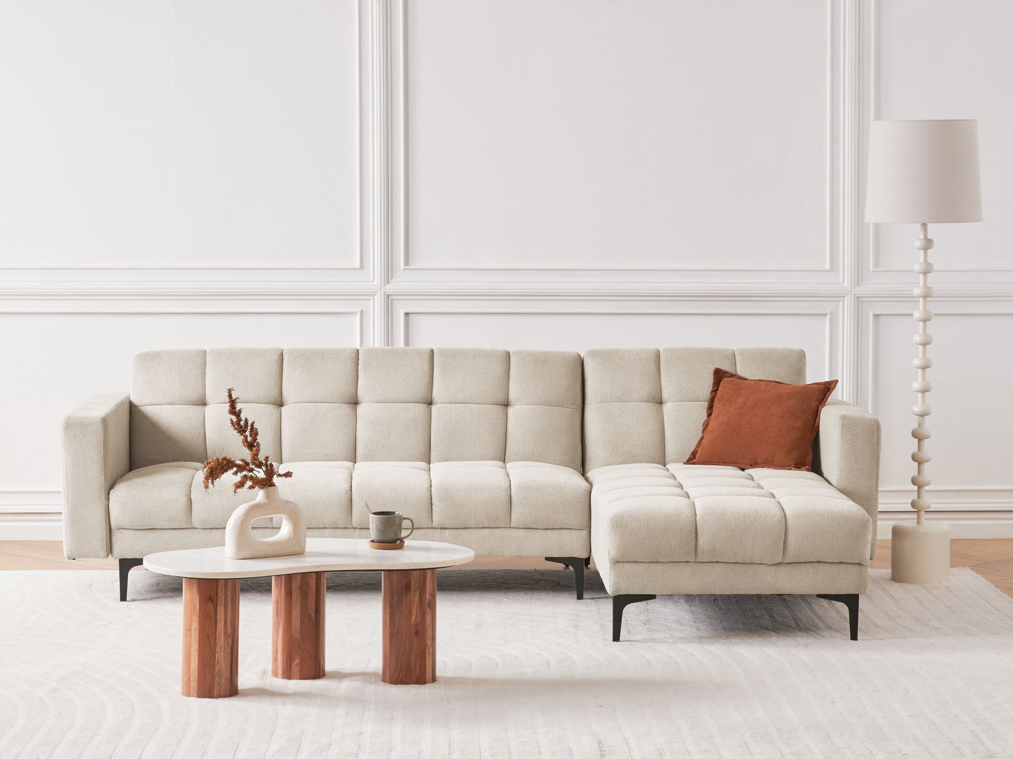 Modular Corner Sofa Bed ALNES Fabric Beige 4 Seater