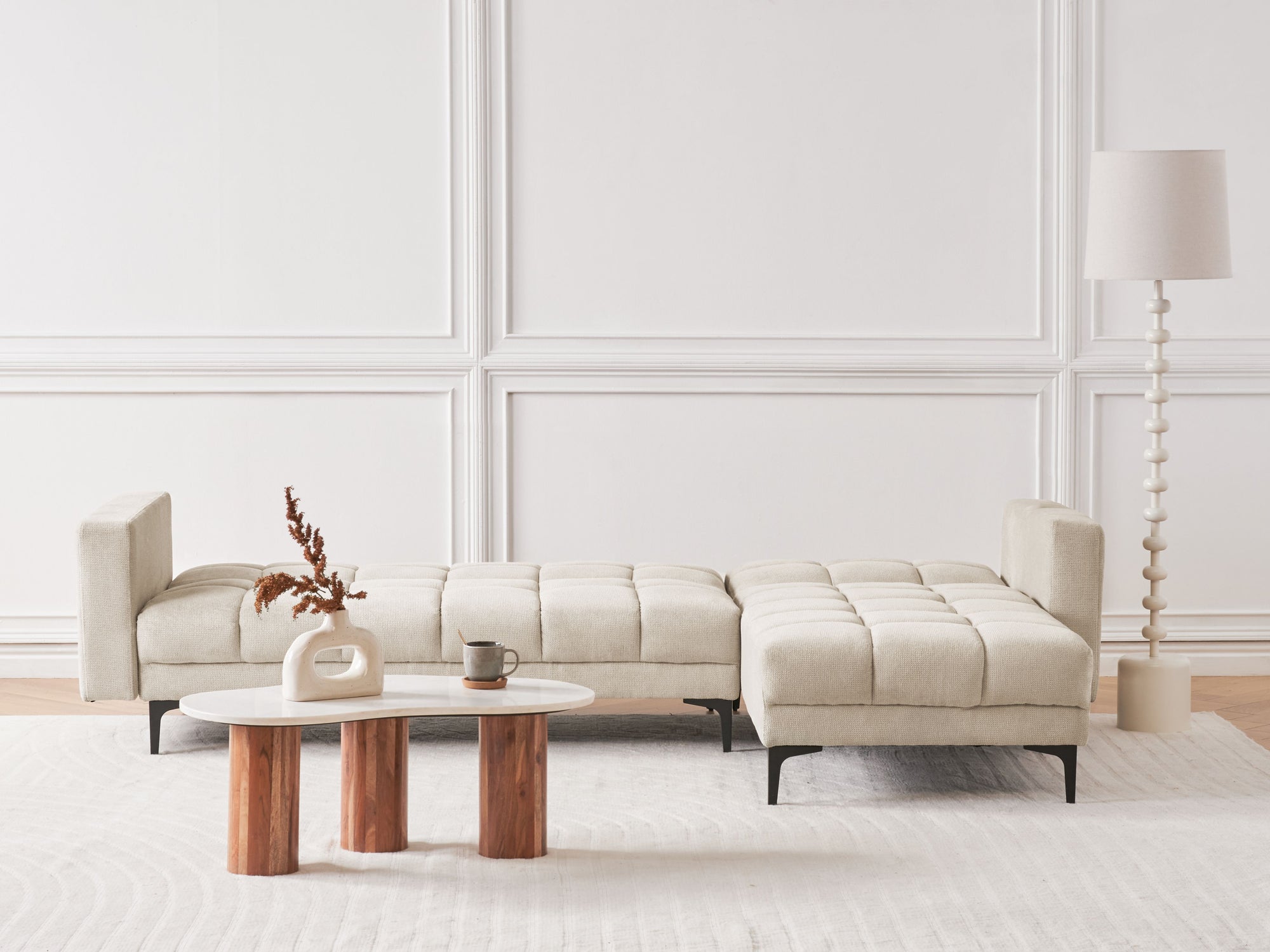 Modular Corner Sofa Bed ALNES Fabric Beige 4 Seater