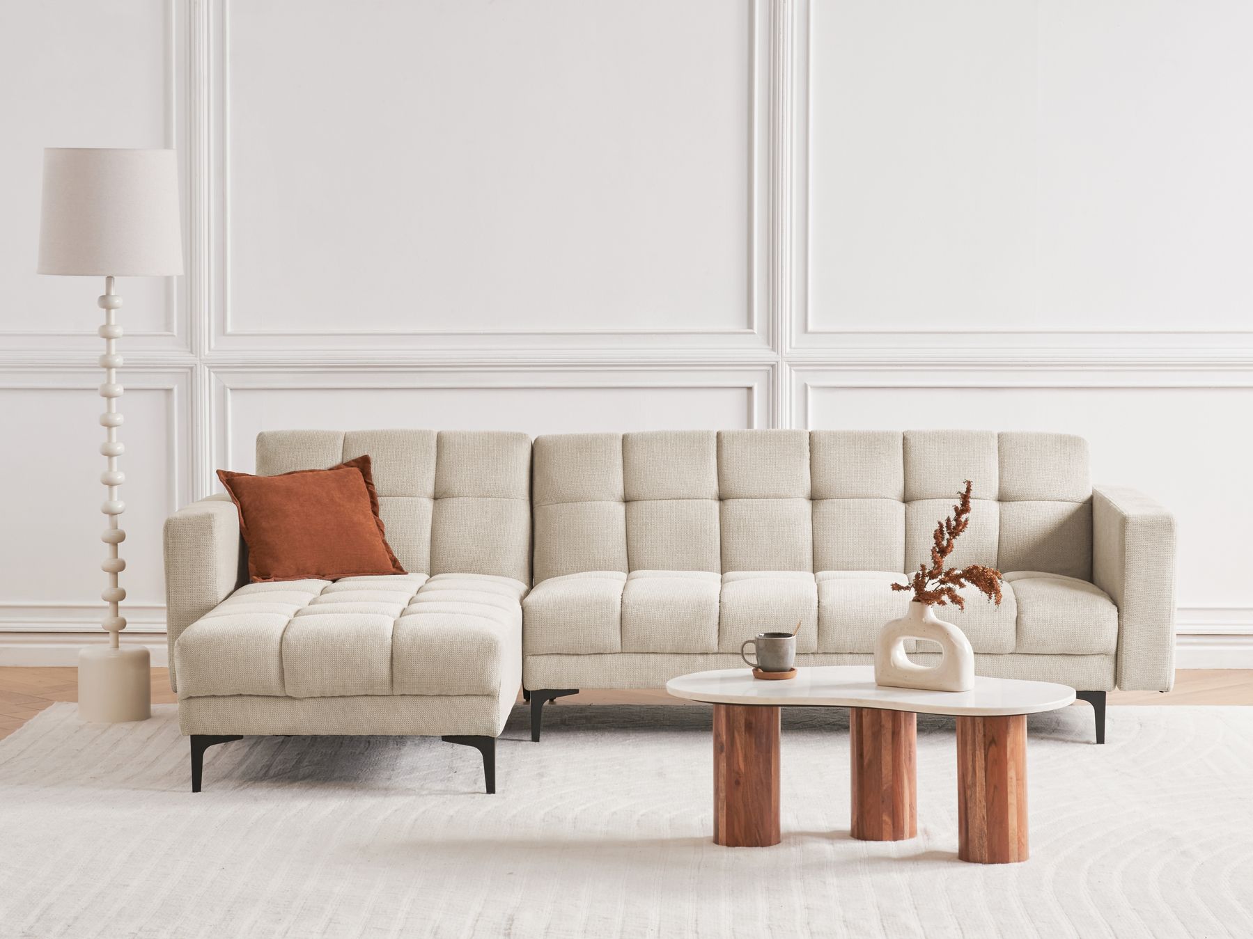 Modular Corner Sofa Bed ALNES Fabric Beige 4 Seater Right Hand