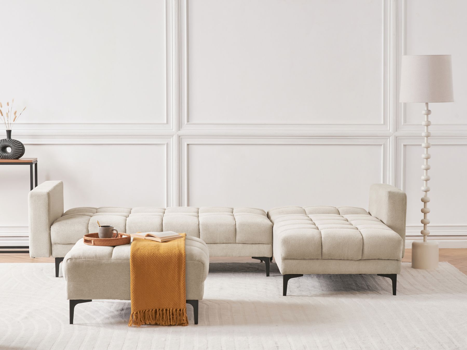 Modular Corner Sofa Bed ALNES Fabric Beige 4 Seater Left Hand