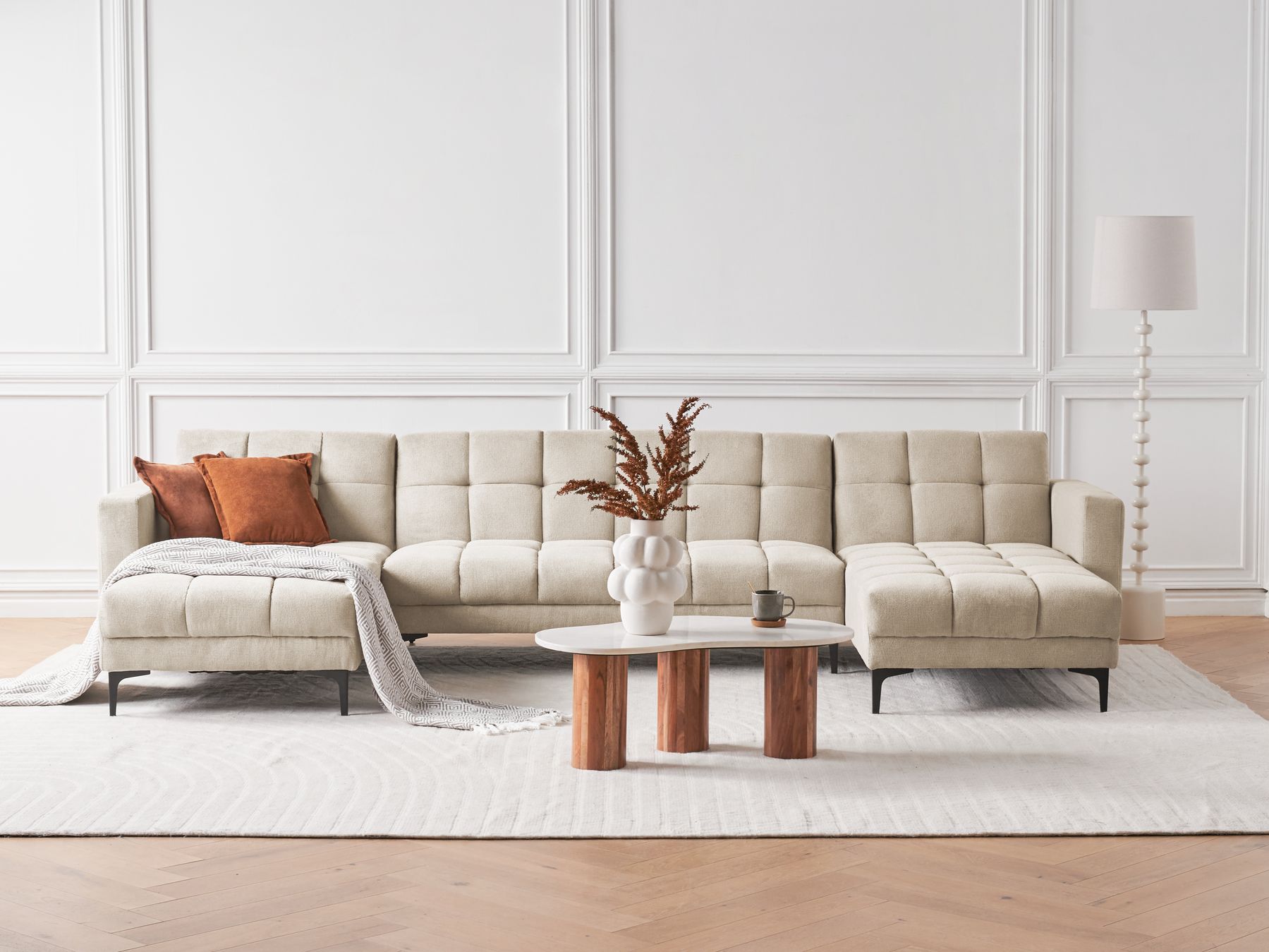 Modular U-Shape Sofa Bed ALNES Fabric Beige 5 Seater
