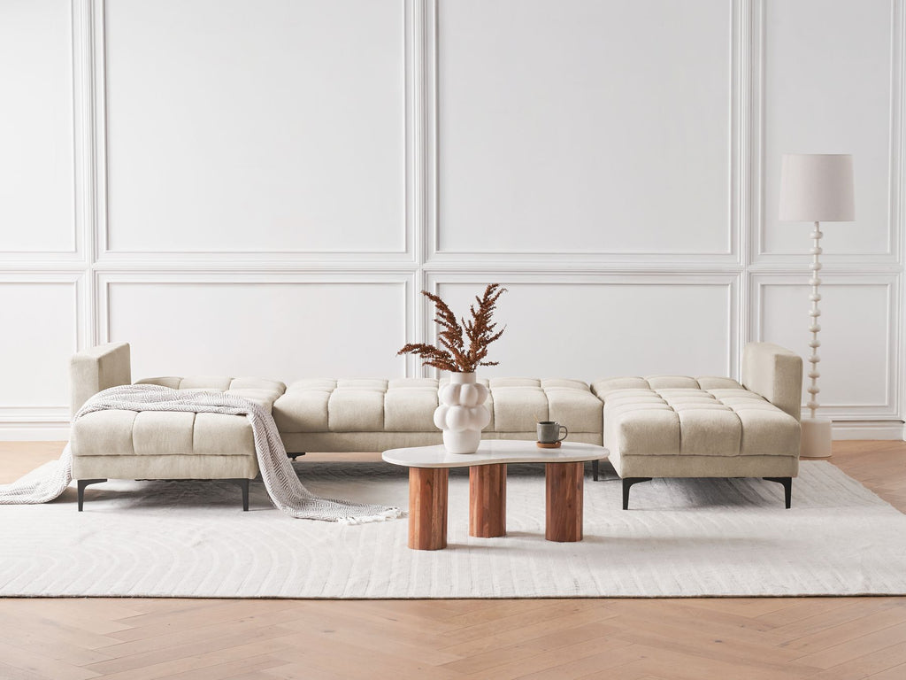 Modular U-Shape Sofa Bed ALNES Fabric Beige 5 Seater