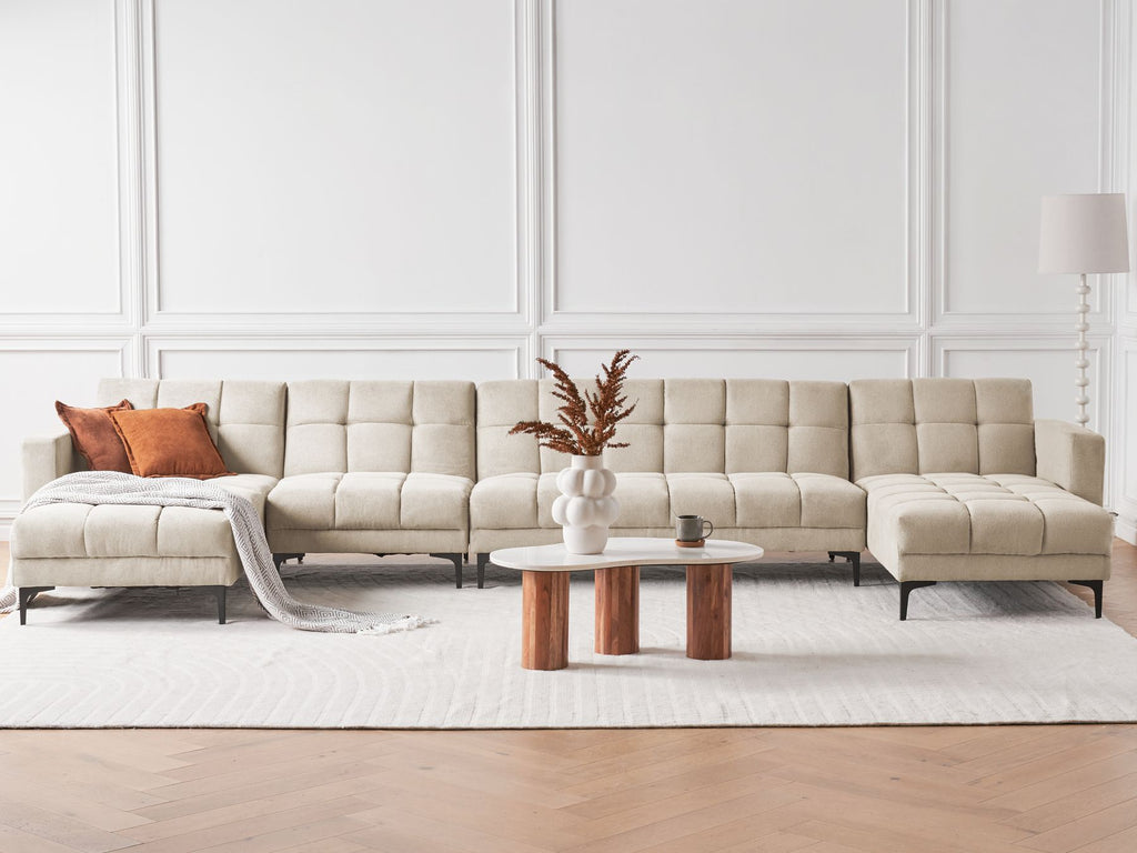 Modular U-Shape Sofa Bed ALNES Fabric Beige 6 Seater