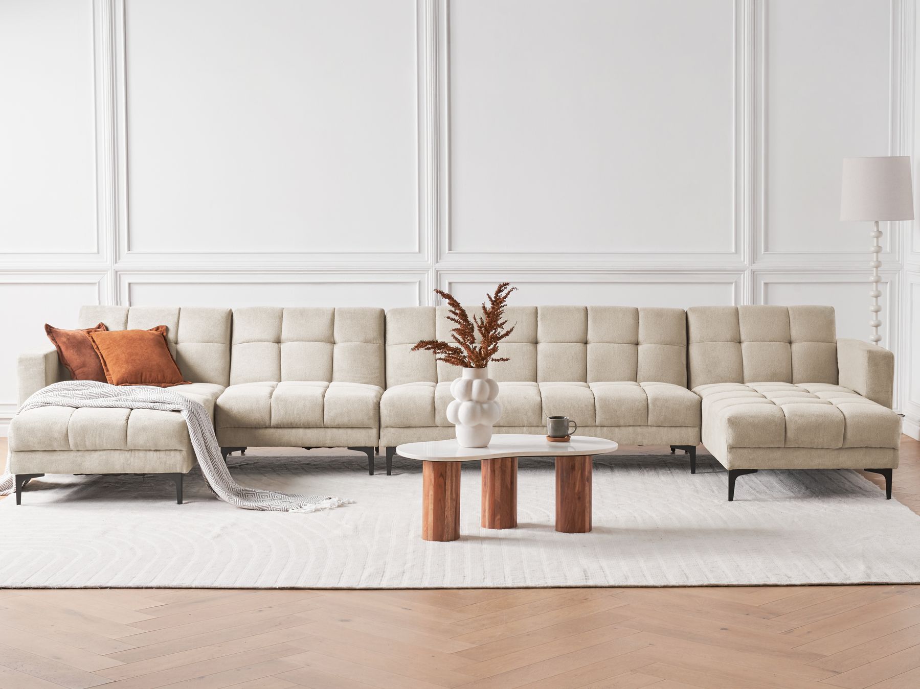 Modular U-Shape Sofa Bed ALNES Fabric Beige 6 Seater