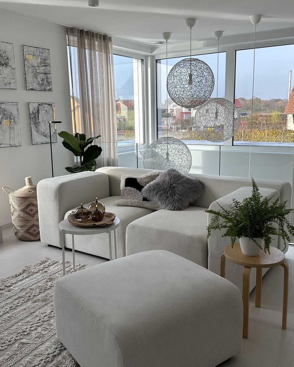 2 Seater Modular Corduroy Sofa with Ottoman White FALSTERBO